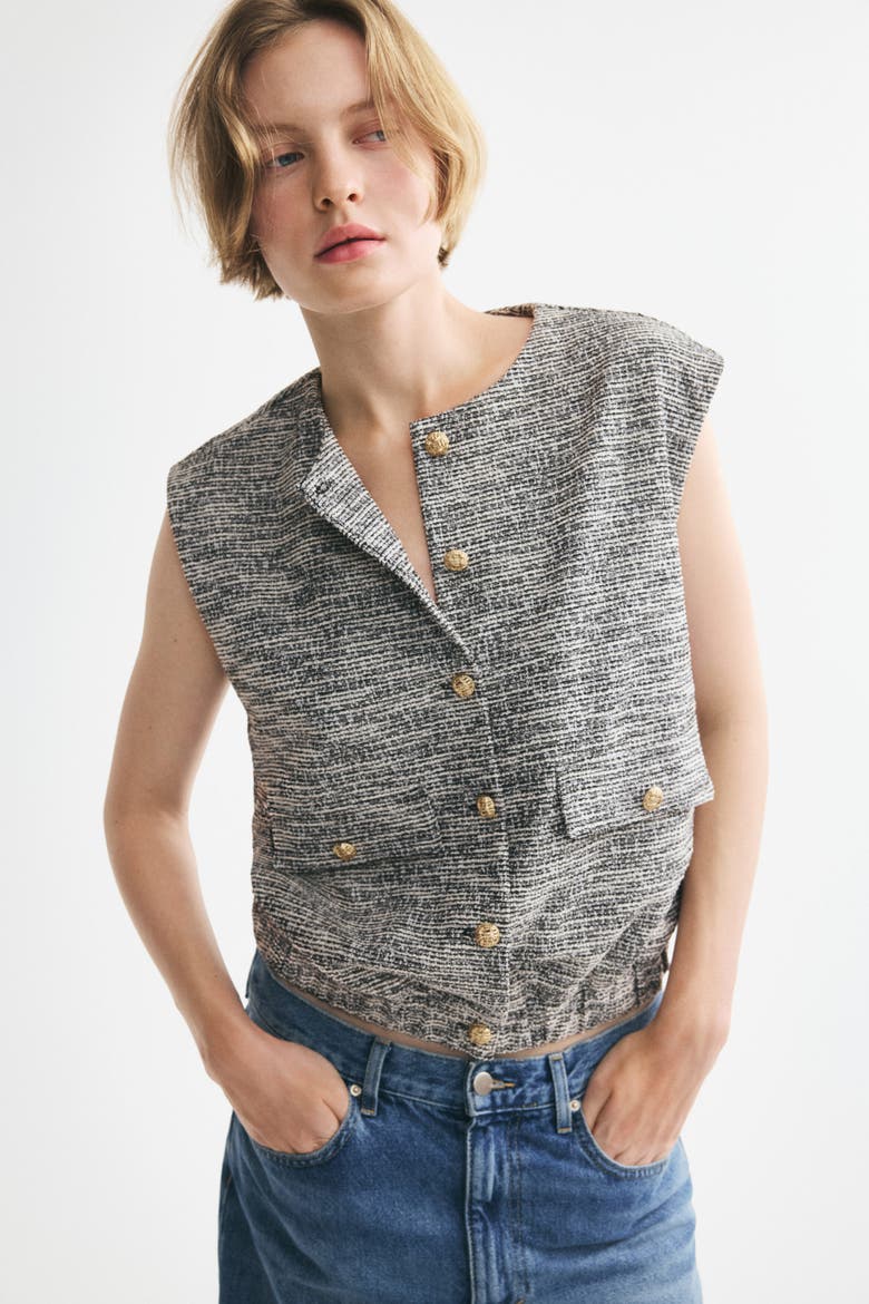 Oversized Bouclé-knit Vest, Main, color, Dusty gray melange/cream
