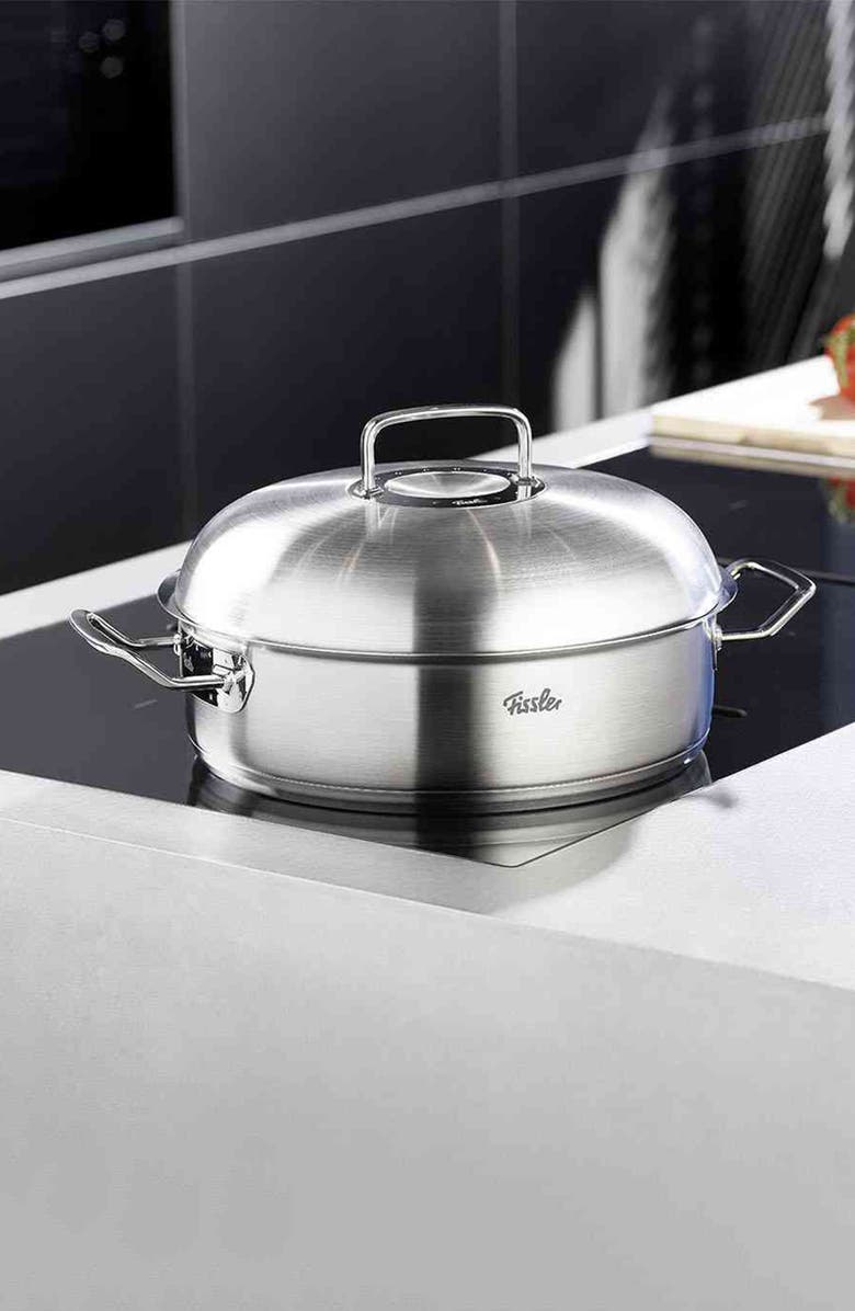 Fissler Original-Profi Collection Stainless Steel Quart Round Roaster with High Dome Metal Lid, Alternate, color, Stainless Steel