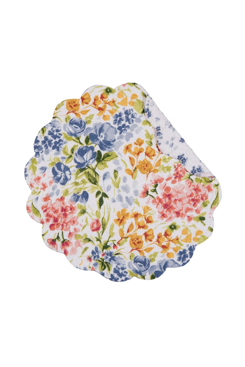 Florian Watercolor Botanical Round 100% Cotton Set of 6 Placemats 17", Alternate, color, Orange