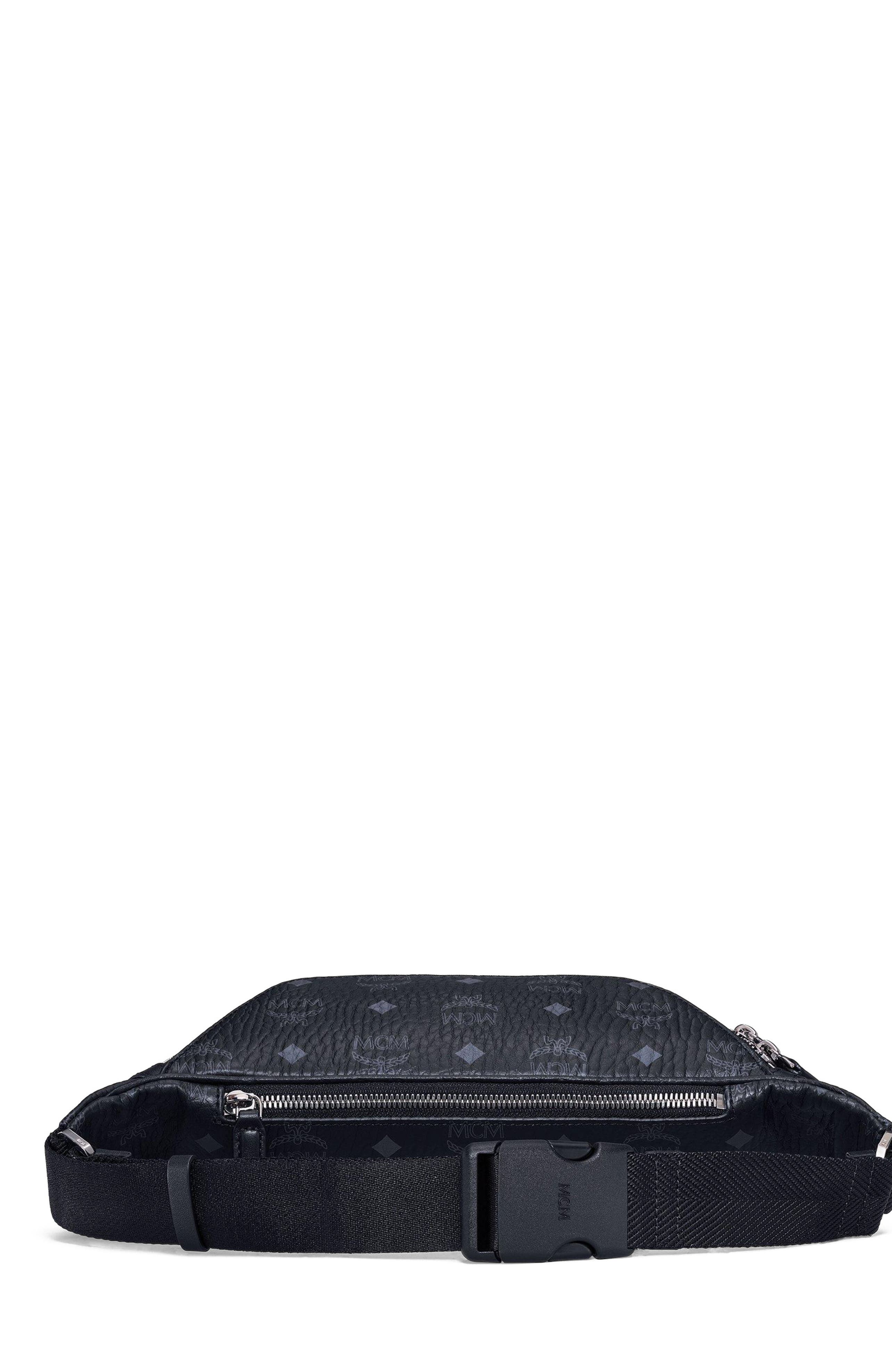 MCM Medium Fursten Belt Bag in Visetos, Alternate, color, Black