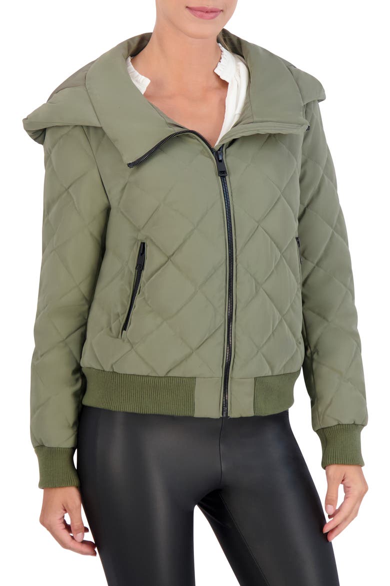 Water Resistant Hooded Quilted Bomber Jacket, Main, color, LIGHT OLIVE