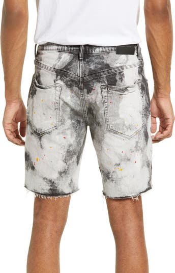 PURPLE Bleached Out Spattered Cutoff Denim Shorts