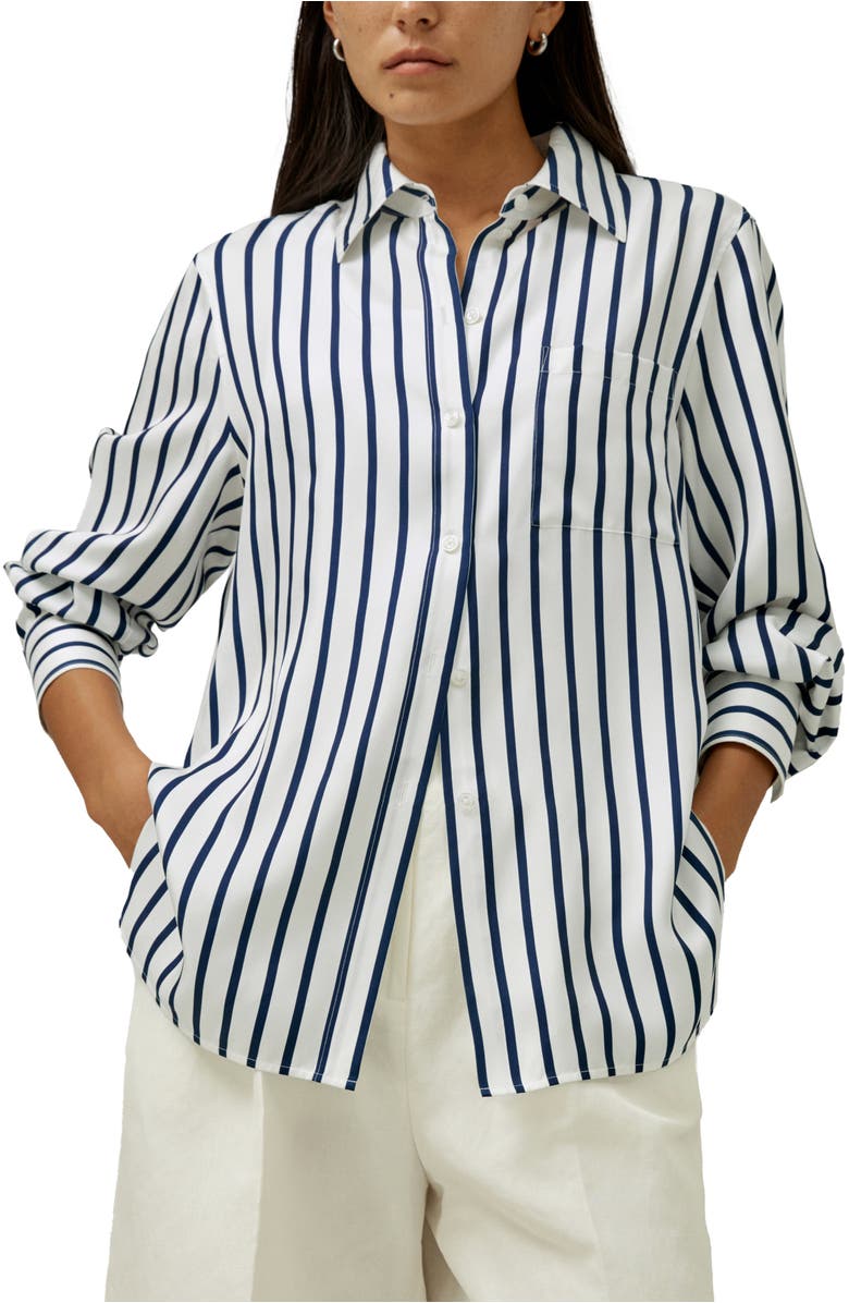 Lilysilk Oversized Palma Stripe Silk Shirt, Main, color, Palma Stripe
