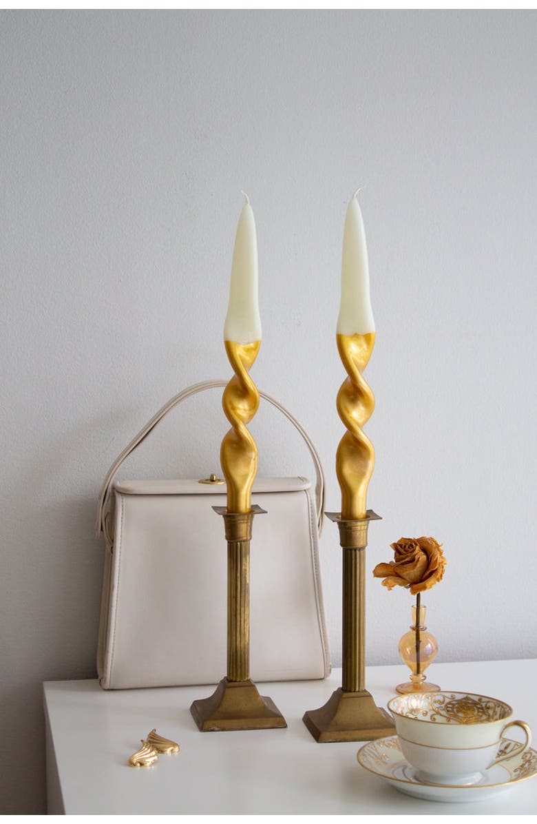 THE PARMATILE SHOP Taper Candle Set, Alternate, color, Ivory/Gold