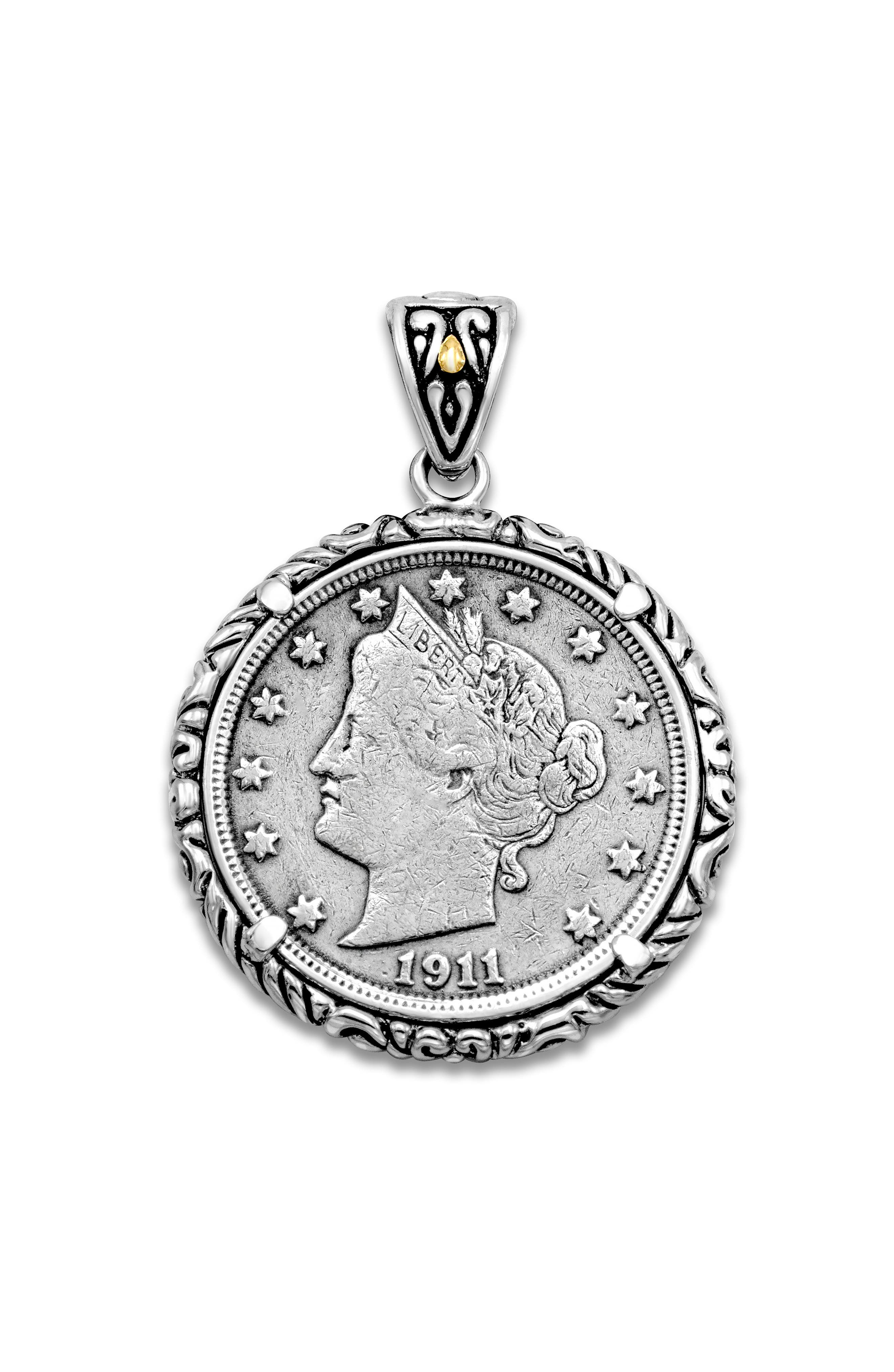 18k Gold & Sterling Silver Vintage Liberty Coin Pendant