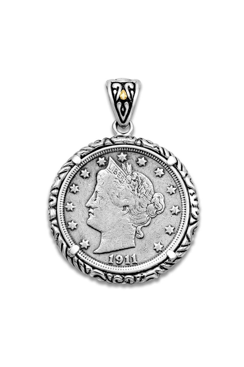 18k Gold & Sterling Silver Vintage Liberty Coin Pendant, Main, color, SILVER AND GOLD