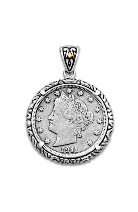 18k Gold & Sterling Silver Vintage Liberty Coin Pendant