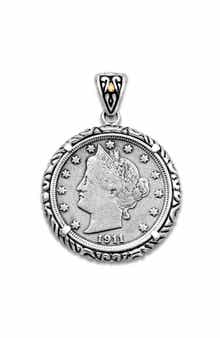 18k Gold & Sterling Silver Vintage Liberty Coin Pendant