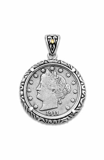18k Gold & Sterling Silver Vintage Liberty Coin Pendant