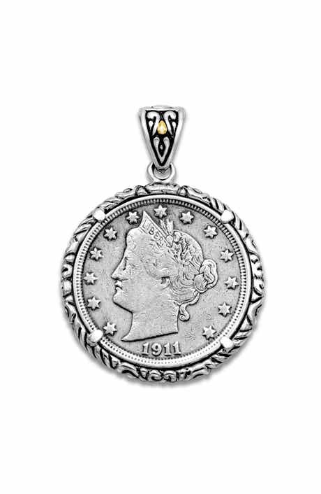 18k Gold & Sterling Silver Vintage Liberty Coin Pendant