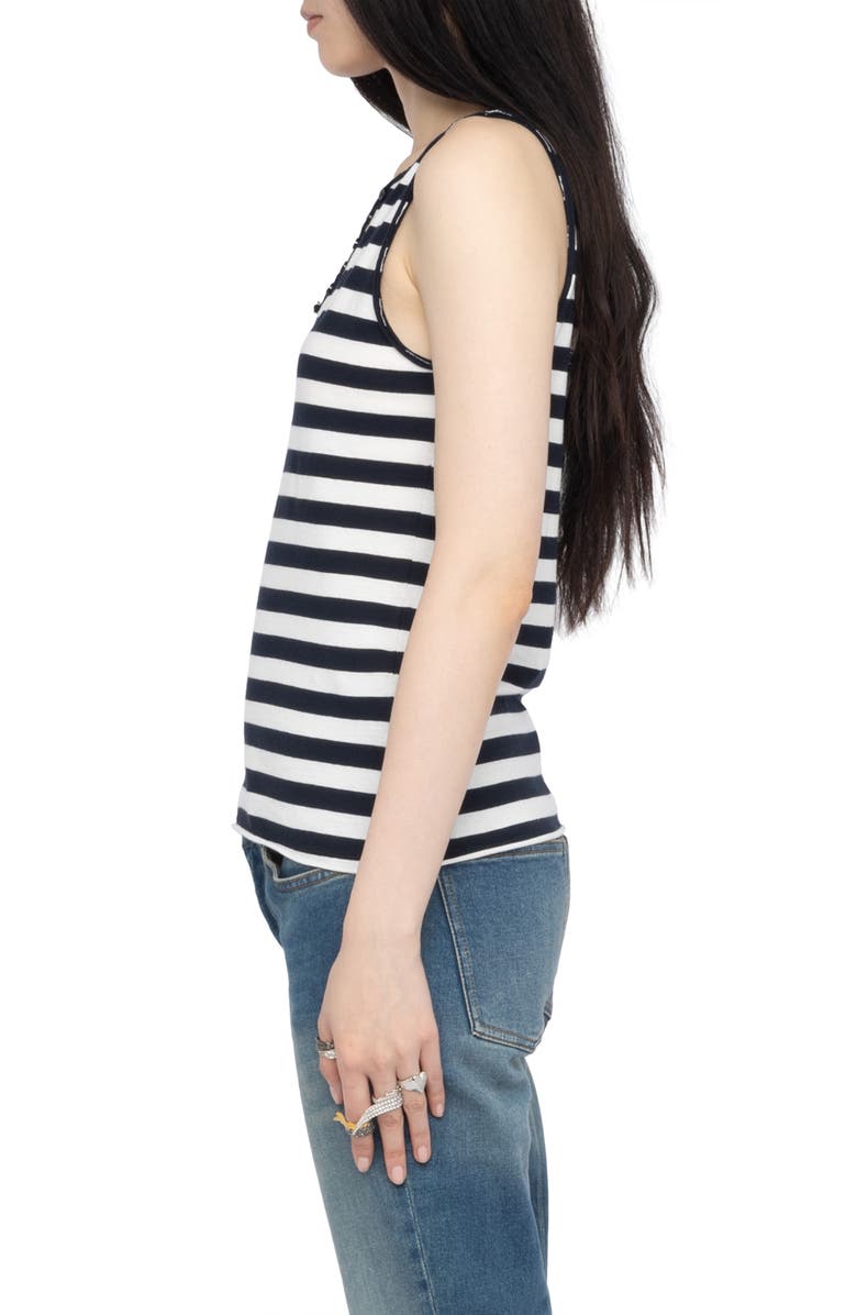 Zadig & Voltaire Stripe Keyhole Button Placket Tank, Alternate, color, Judo