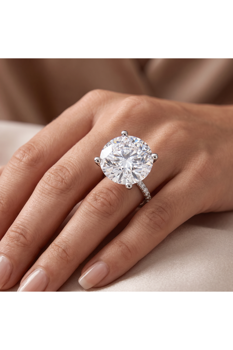 Certified 10 1/3Ct Round Diamond Engagement Ring With Accents 14k Gold Lab Grown, Alternate, color, 14k White Gold