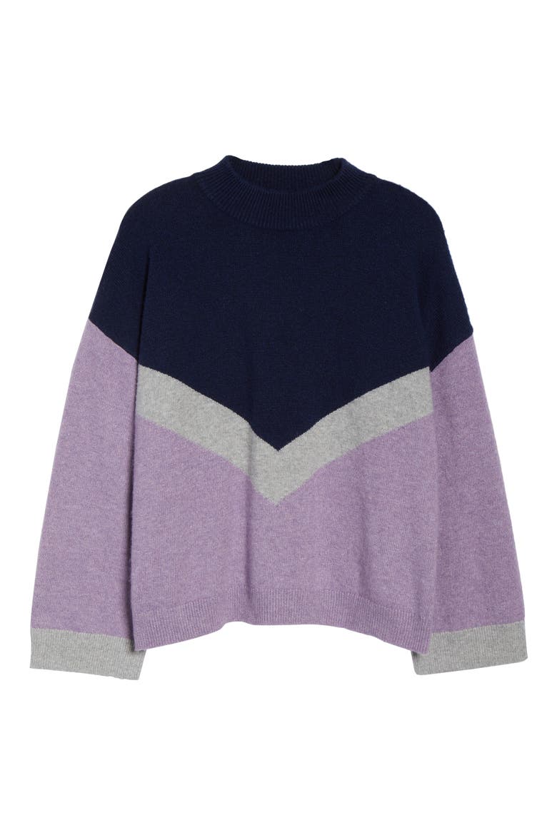 Chevron Stripe Sweater, Alternate, color, PURPLE WAVE CHALET