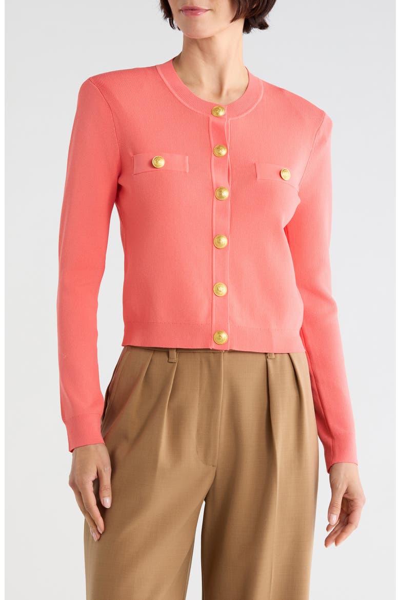 Toulouse Cropped Cardigan, Main, color, CORAL ROSE/ GOLD