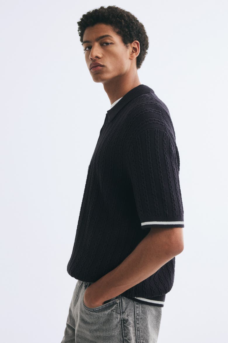 Relaxed-fit Half-zip Polo Shirt, Alternate, color, Navy blue
