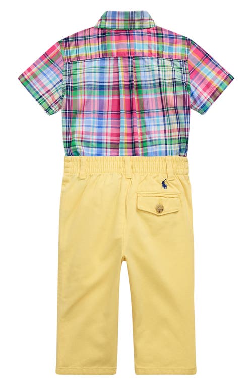 Polo Ralph Lauren Baby Boys Plaid Poplin Shirt & Chino Pants Set In Pink-blue Multi