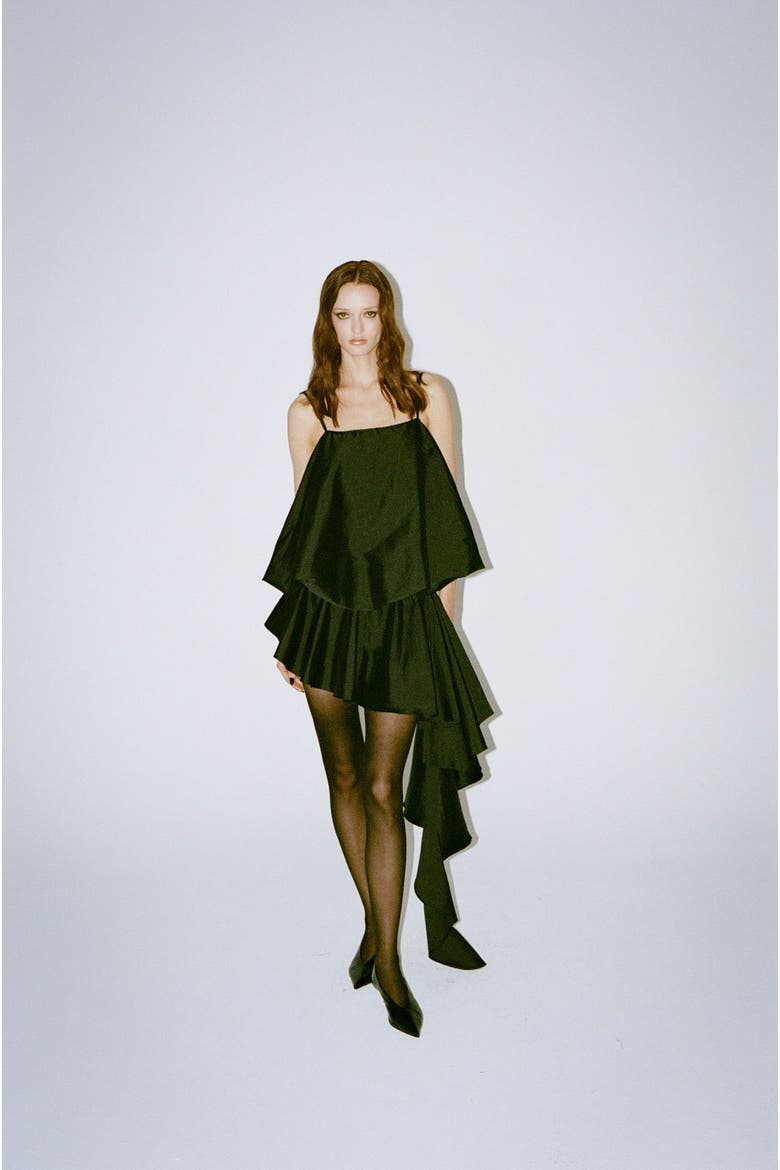 Todd Gathered Asymmetric Mini Skirt, Alternate, color, Black