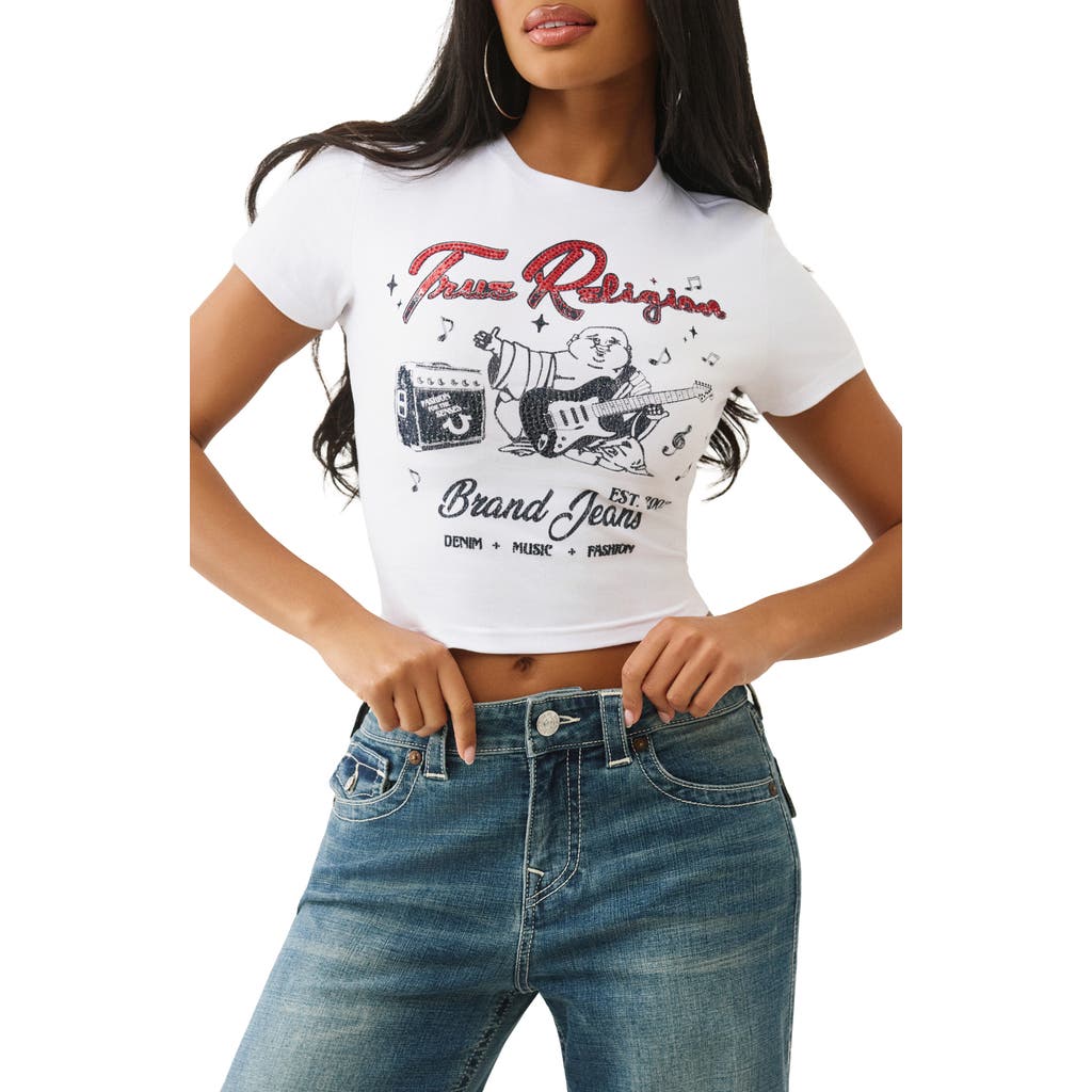 True Religion Crystal Buddha Cotton Graphic Baby Tee In White
