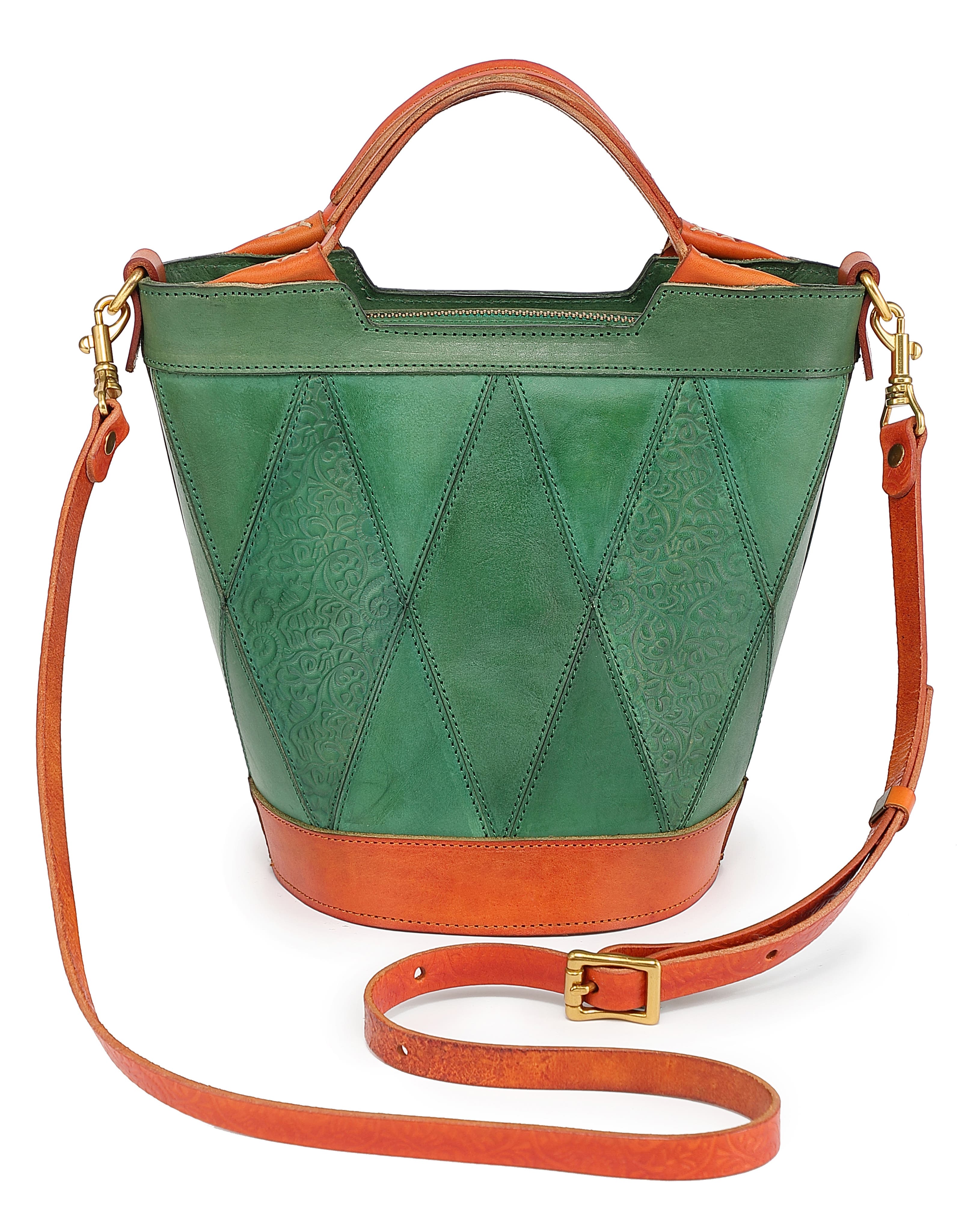 Primrose Genuine Leather Embossed Mini Bucket Tote, Alternate, color, Green
