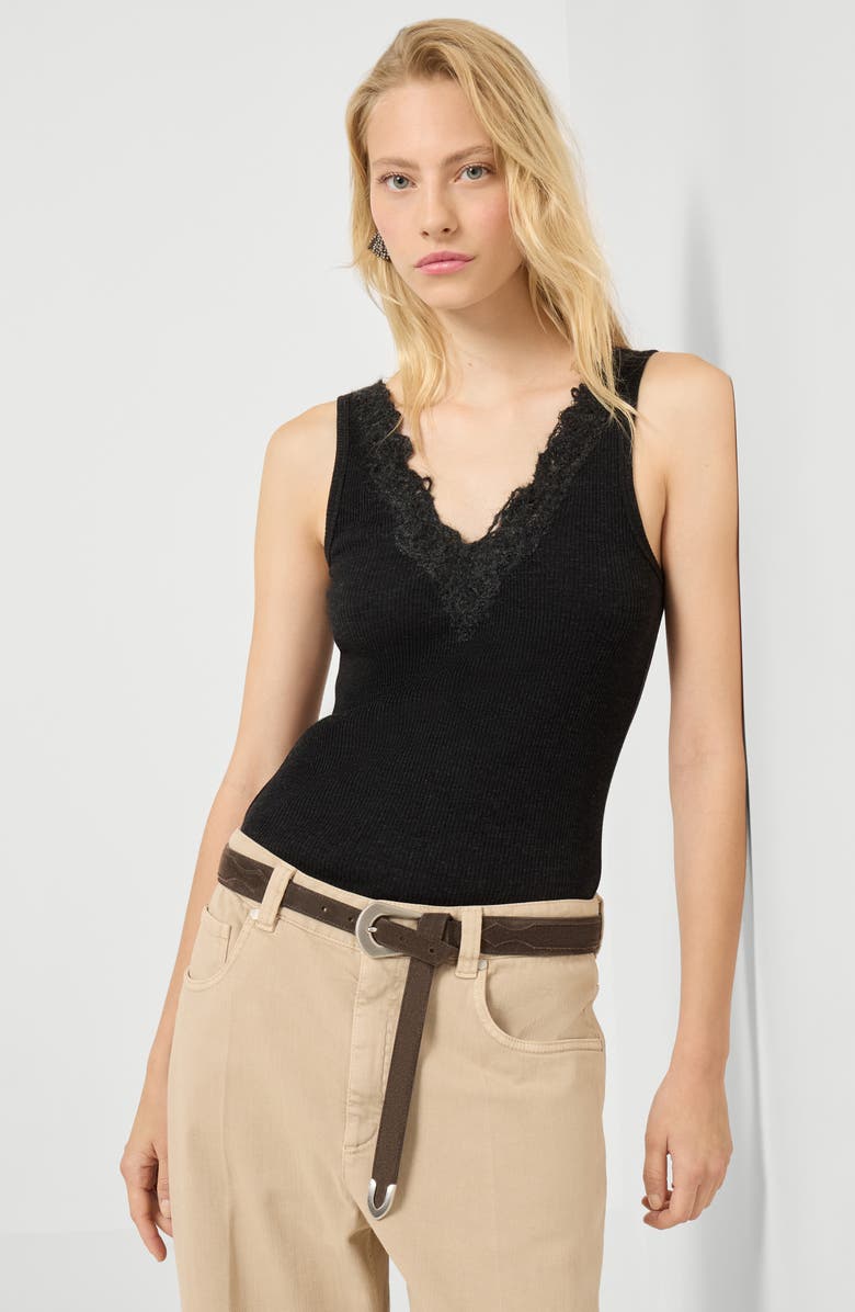 Brunello Cucinelli Ribbed jersey top, Alternate, color, Anthracite