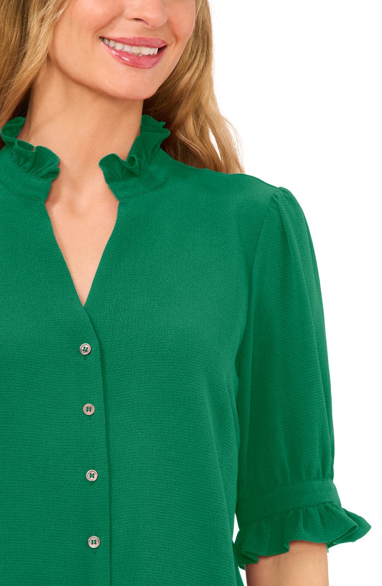 CeCe V-Neck Button-Up Shirt, Alternate, color, Lush Green