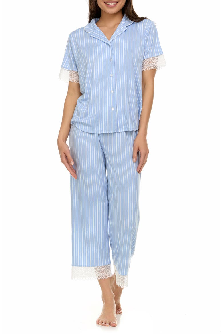 Janelle Notched Lace Crop Pajamas, Main, color, BLUE
