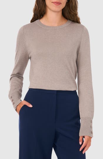 HALOGEN HALOGEN® BUTTON CUFF CREWNECK SWEATER