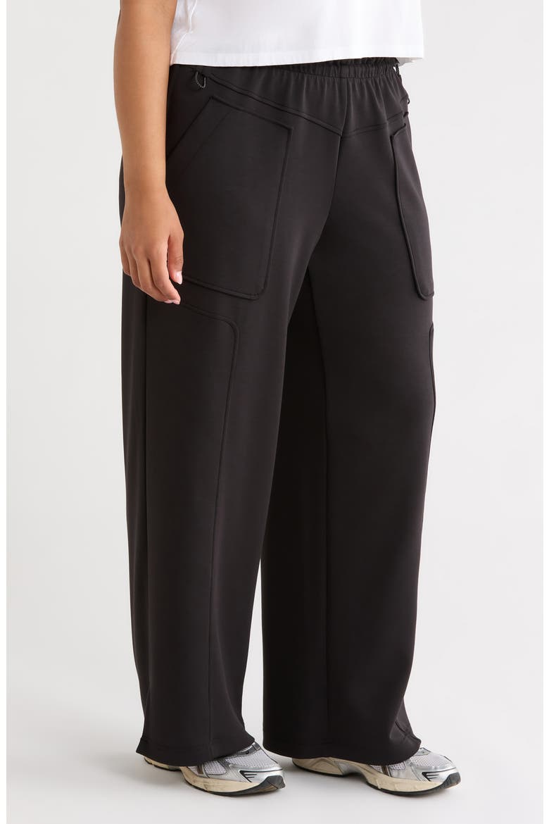 Yoke Detail Wide Leg Scuba Pants, Alternate, color, BLACK