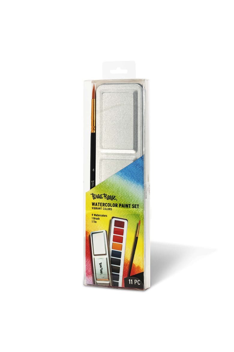 Watercolor Paint Set 9Pc Vibrant Colors, Brush & Portable Tin, Alternate, color, Multicolored