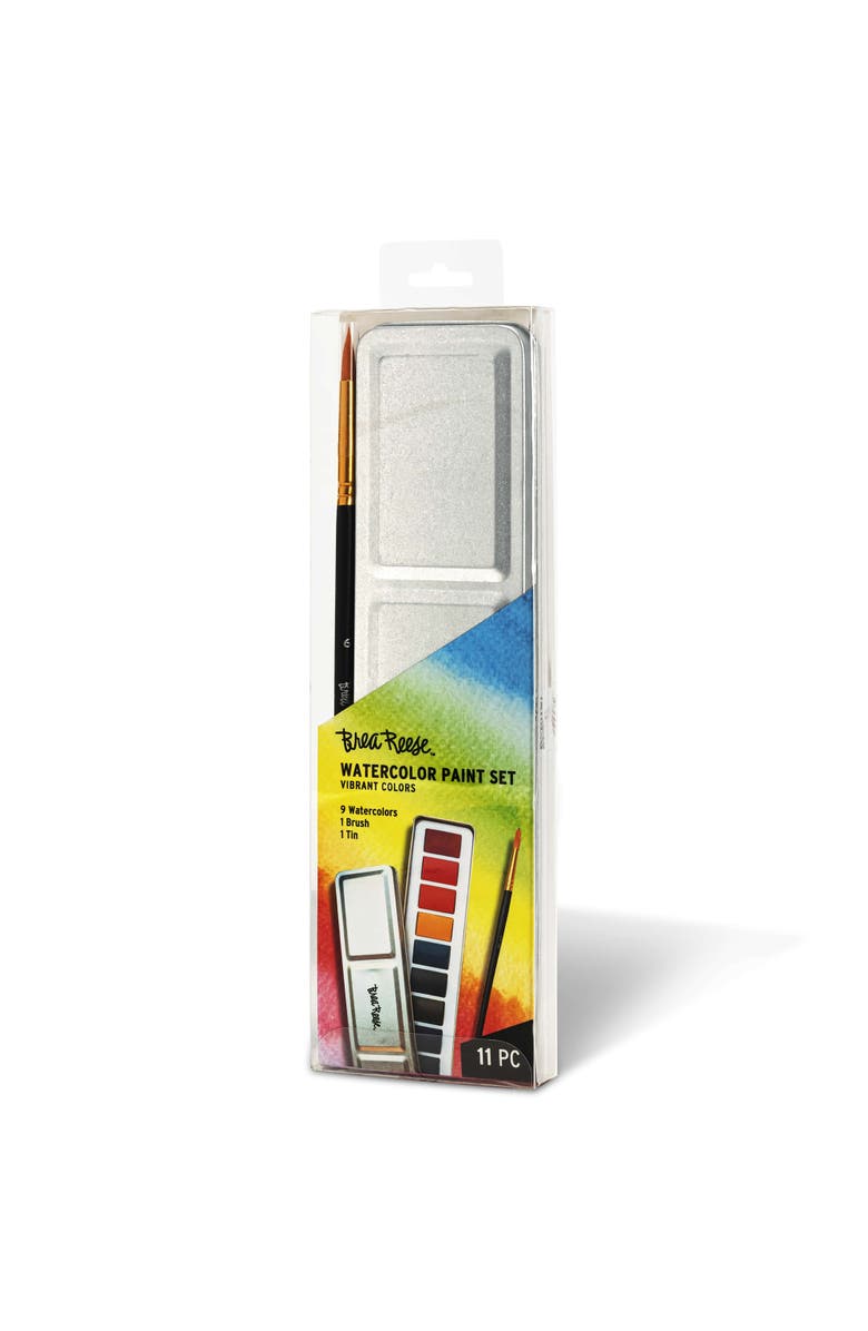 Brea Reese Watercolor Paint Set 9Pc Vibrant Colors, Brush & Portable Tin, Alternate, color, Multicolored