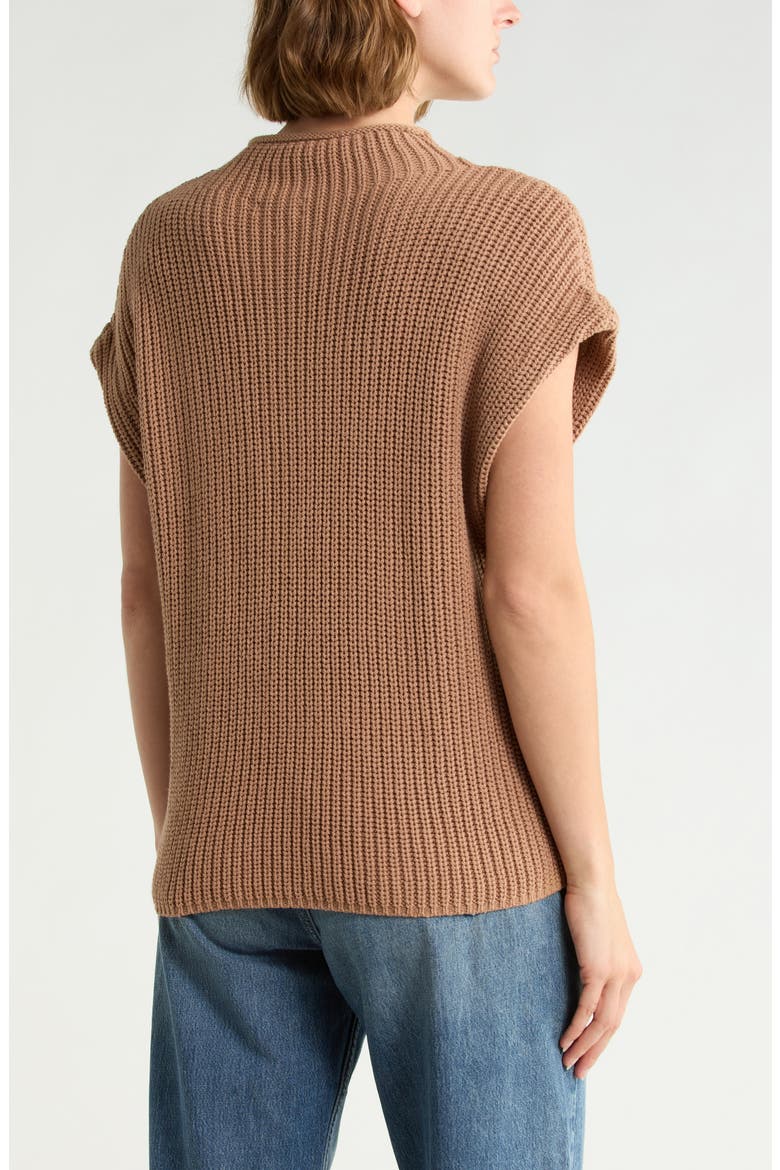 Mock Neck Cap Sleeve Cotton Blend Sweater, Alternate, color, TAN SMOKE
