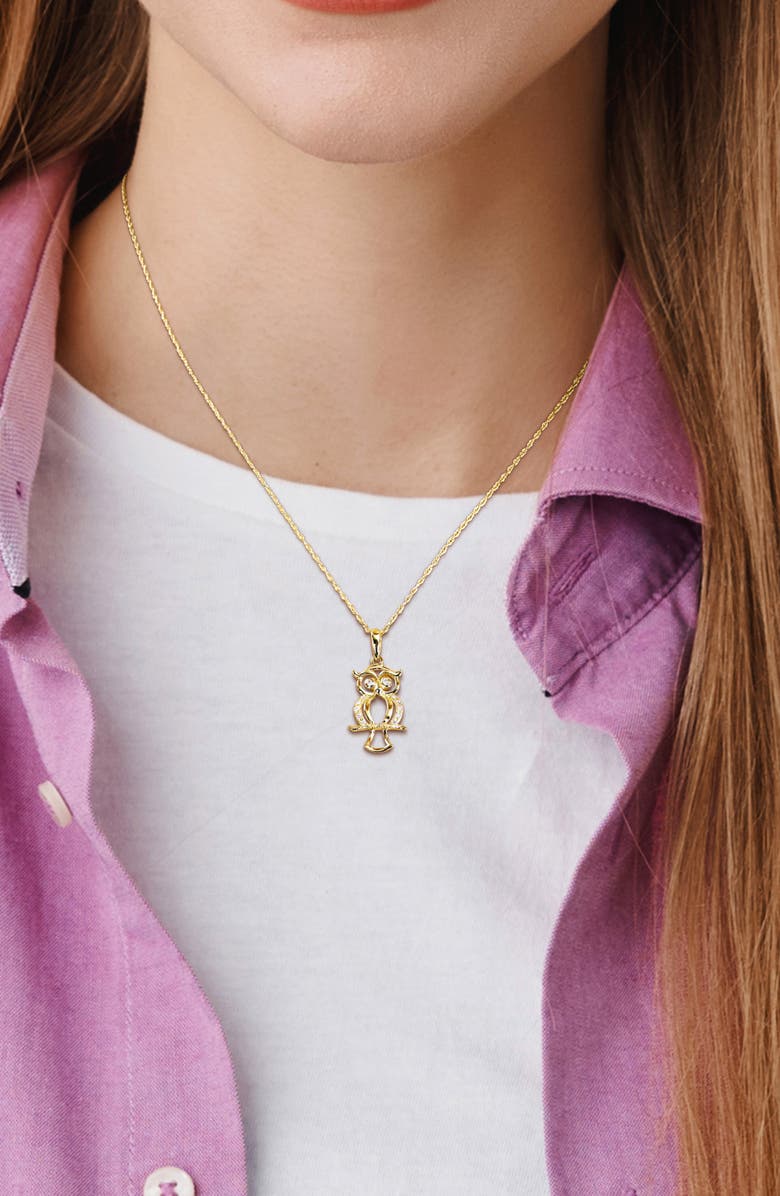 DELMAR Diamond Accent Owl Pendant Necklace - 0.05ct., Alternate, color, Gold