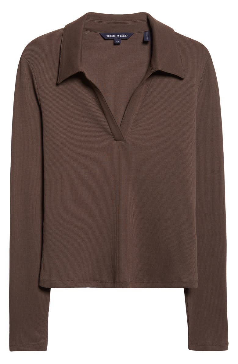 Veronica Beard Kearney Rib Stretch Pima Cotton Polo, Alternate, color, Dark Umber
