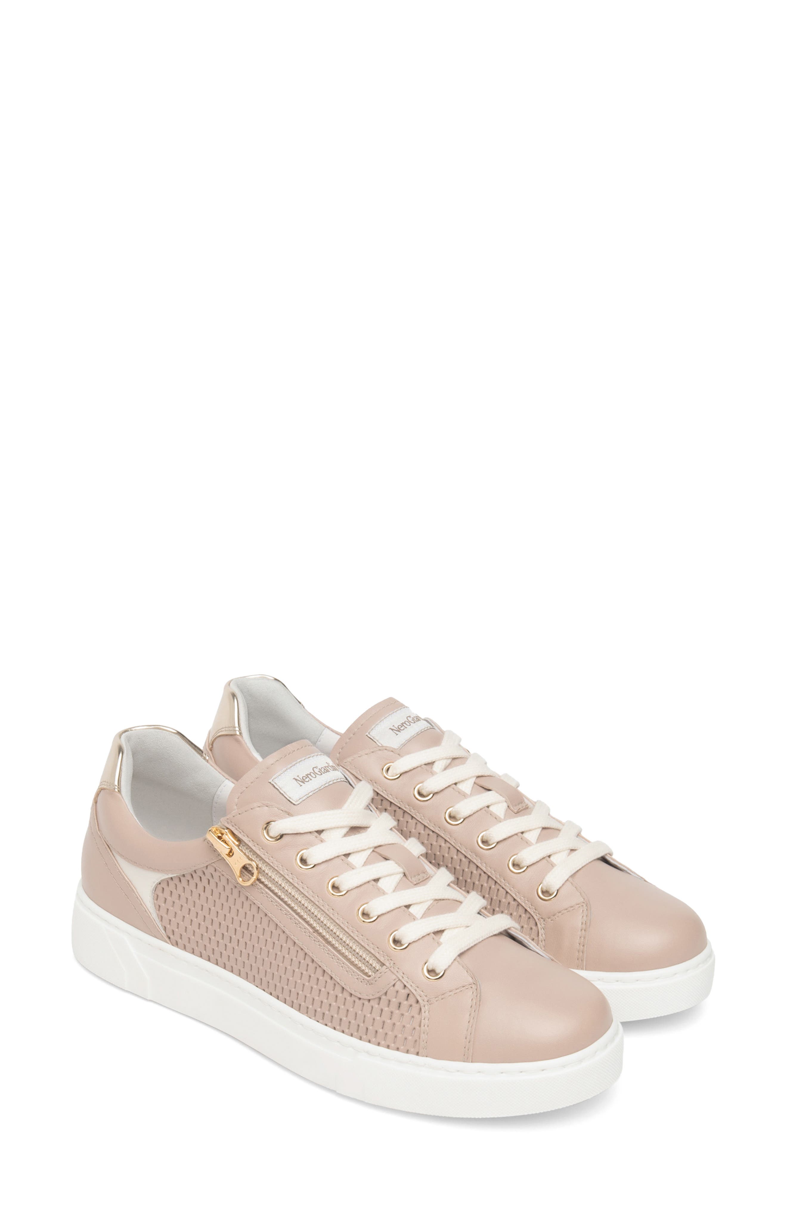NeroGiardini Side Zip Perforated Leather Sneaker, Main, color, Rose