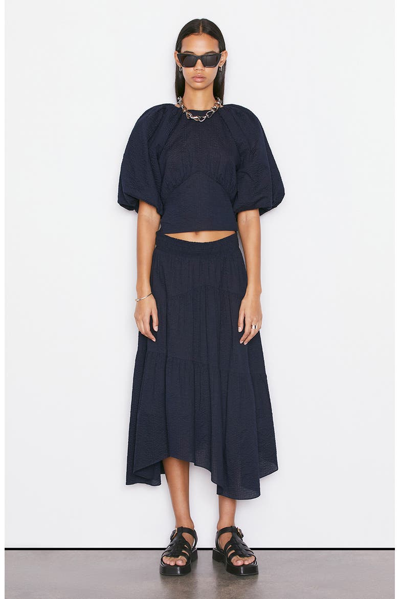 Puff Sleeve Cotton Crop Top, Alternate, color, NAVY