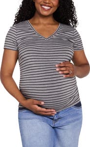 MOTHERHOOD MATERNITY V-Neck Side-Ruched Maternity Short Sleeve Tee