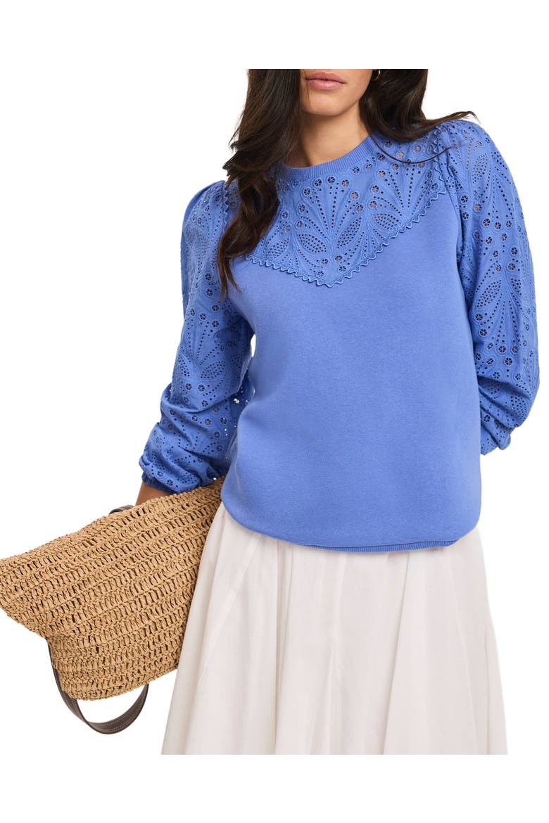 Cotton Blend Broderie Sweatshirt, Alternate, color, Blue