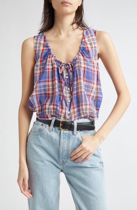 Theo Plaid Cotton Voile Top