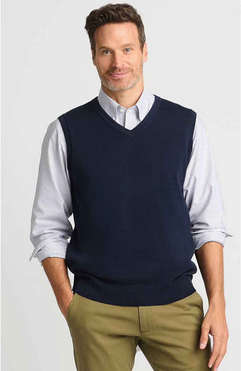 Lands' End Fine Gauge Cotton Vest, Main, color, Radiant Navy