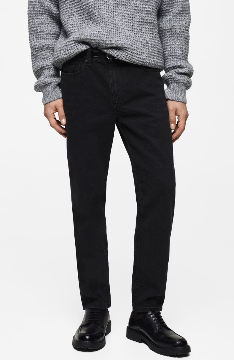 MANGO Ben Tapered Jeans, Main, color, Black Denim