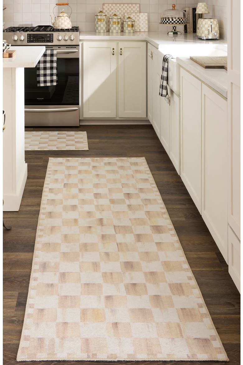 Mocha Checkerboard Machine Washable Runner Rug, Alternate, color, MOCHA