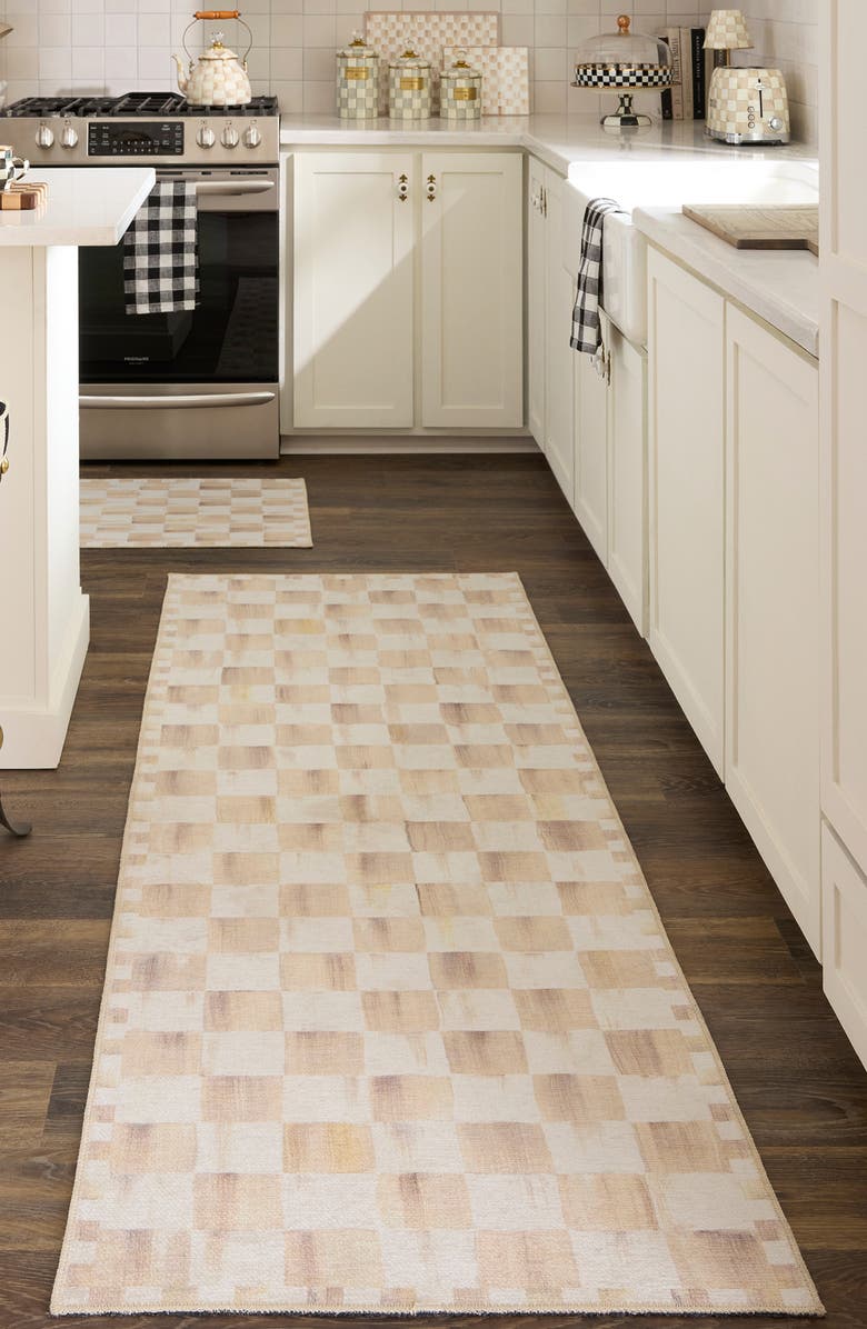 MACKENZIE CHILDS Mocha Checkerboard Machine Washable Runner Rug, Alternate, color, Mocha