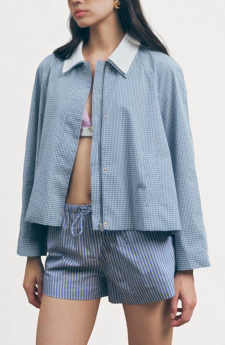 MAUDE CLUB Milton Cotton Gingham Jacket, Alternate, color, Navy Plaid