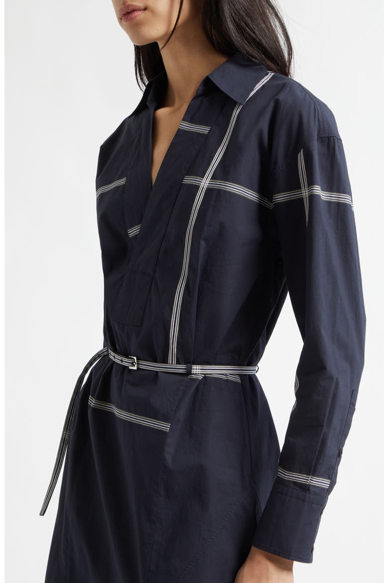 Doloh Ribbon Detail Long Sleeve Handkerchief Hem Cotton Dress, Alternate, color, SKY CAPTAIN PLAID