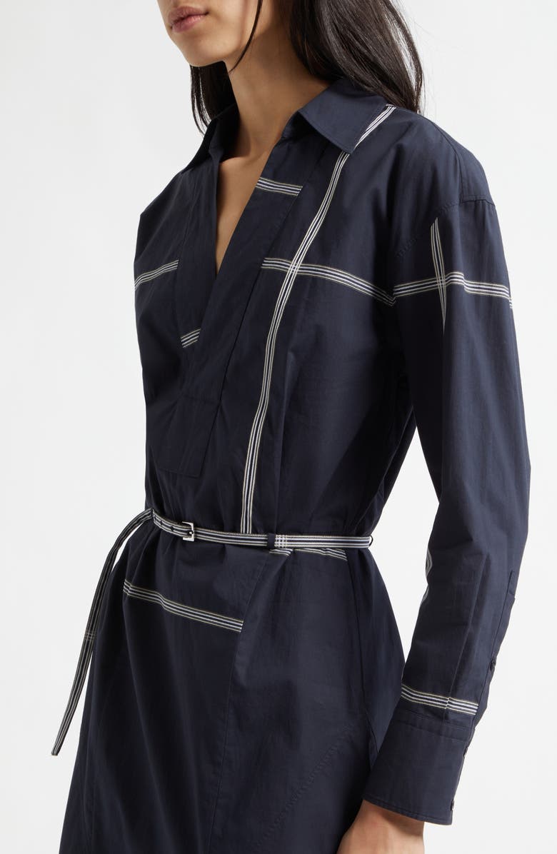 BOSS Doloh Ribbon Detail Long Sleeve Handkerchief Hem Cotton Dress, Alternate, color, Sky Captain Plaid