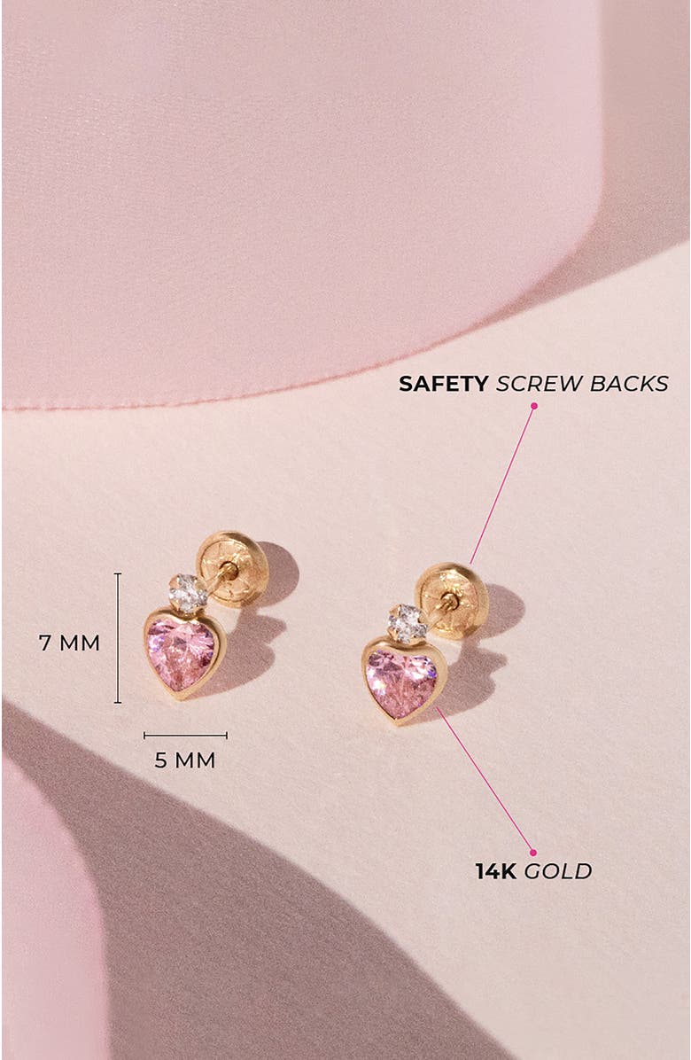 In Season Jewelry 14k Royal Heart Cubic Zirconia Earrings, Alternate, color, Pink