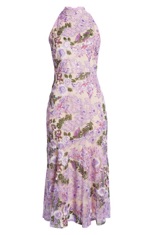Shop Sam Edelman Floral Sequin High Neck Dress In Lavender Multi