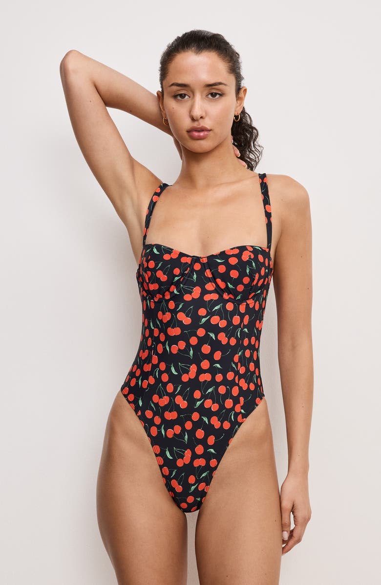 Good American Cherry Underwire One-Piece Swimsuit, Alternate, color, 