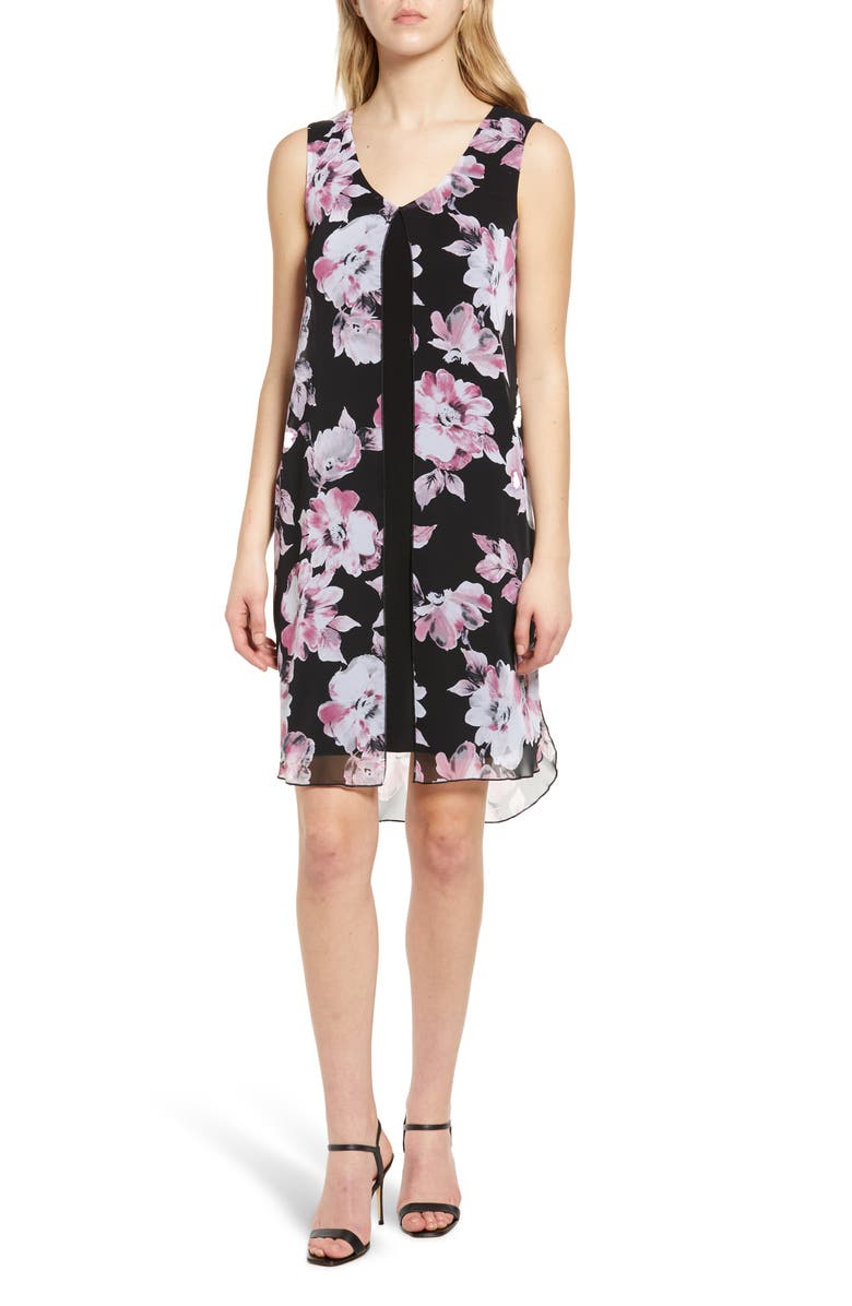 Connected Apparel Chiffon Overlay Printed Dress, Main, color,