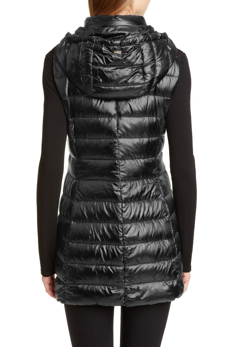 Long Fitted Down Puffer Vest with Removable Hood, Alternate, color, BLACK